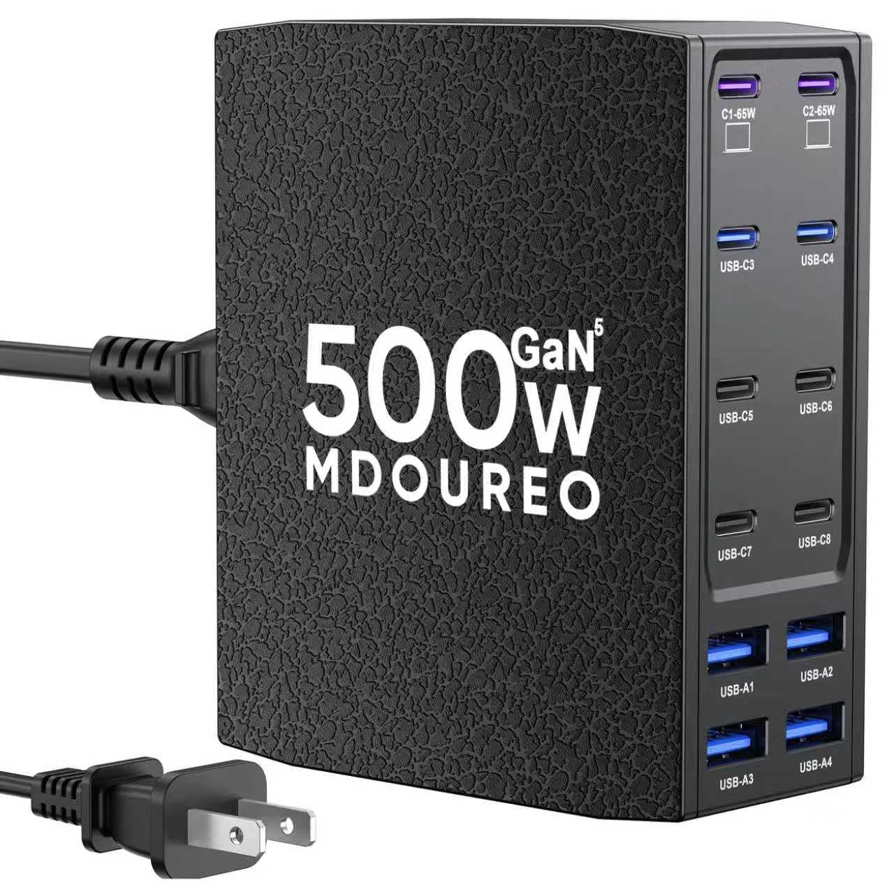 Photo 1 of 500W USB C Charger Block, 12-Port USB C Charging Station for Multiple Devices, Leather Texture Dual PD 65W Laptop Fast Charger Compatible with MacBook Pro/Air, iPad, iPhone,Galaxy and More, Black