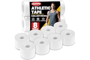 NUITPY 8 Pack Athletic Tape, White Sports Tape, Easy Tear Wrist Tape, Strong Adhesion Tapes for Boxing, Gymnastics, Hockey, Soccer, Lacrosse and First Aid(1.5in x 184ft Total)
