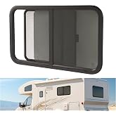 Wutist 35" W X 22" H RV Window Teardrop Horizontal Slide RV Window W/Net | Screen, Trim Ring For 1-1/2" Wall Thickness For Cargo Travel Trailer, Camper, Cargo Van