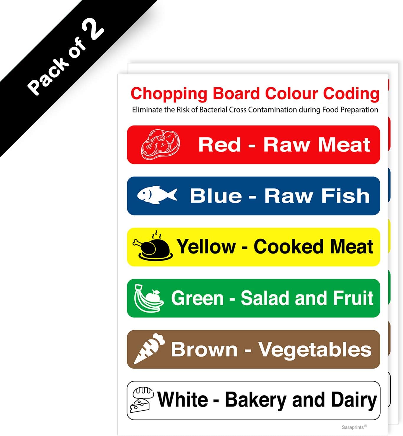 Pack of 2 Colour Coded Chopping Board Sign Self Adhesive Water Proof Vinyl Sticker 150mm x 200mm - V1106, red|green, 150 x 200 mm - Image 3