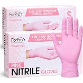 ForPro Nitrile Gloves, Small, Disposable | Powder-Free | 4 Mil Thick | Pink | 200 Count