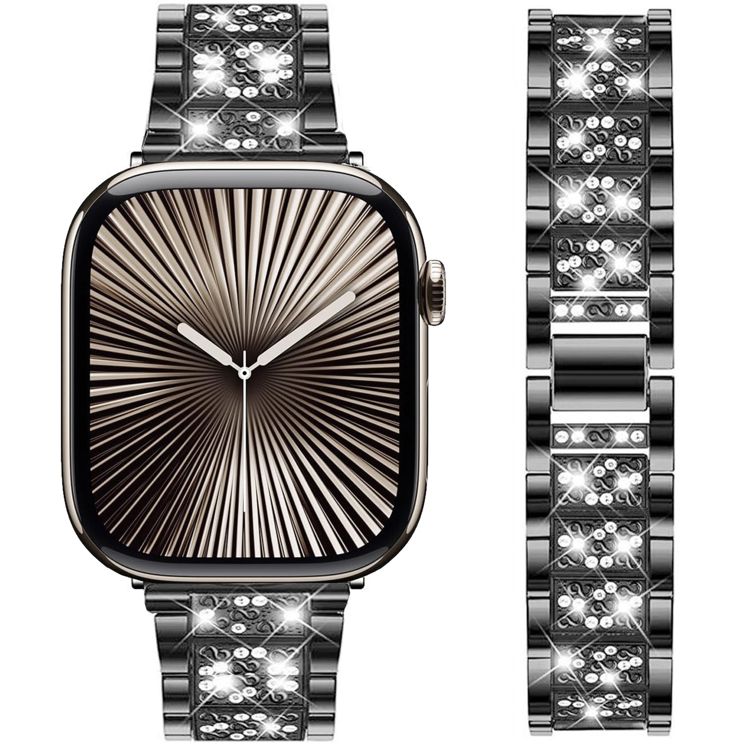 DEALELE Strap Compatible with iWatch 42mm 44mm 45mm 49mm, Rhinestone Diamond Metal Replacement Bands for Apple Watch Series 8 / 7 / 6 / 5 / 4 / 3 / SE / Ultra Women Men, Black, 42/44/45/49mm