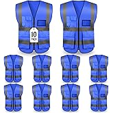 Safety Vests,Hi Vis Vest Reflective Vest with 5 Pockets and Zipper for Men Women, Neon Working Vest for Outdoor One Size