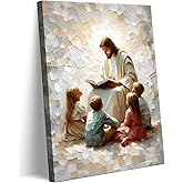 Jesus Teaching Kids Canvas Wall Art Christian Children Room Wall Decor Picture Children Of God Watercolor Poster Print for Kids room living room bedroom home decoration Ready To Hang