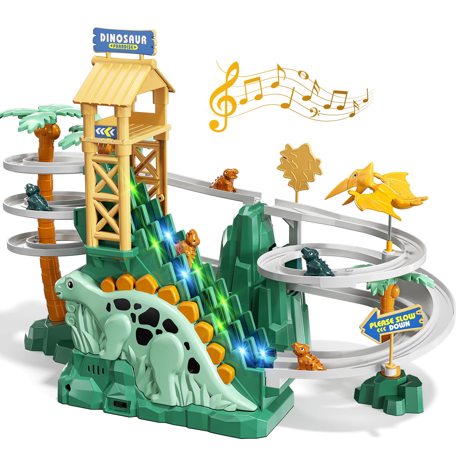 TEMI Dinosaur Climbing Slide Stair Toy for Toddlers | 3-8 Year Olds STEM Learning Set with LED Lights & Roaring Sound | Christmas Birthday Gift Idea for Boys Girls Kids