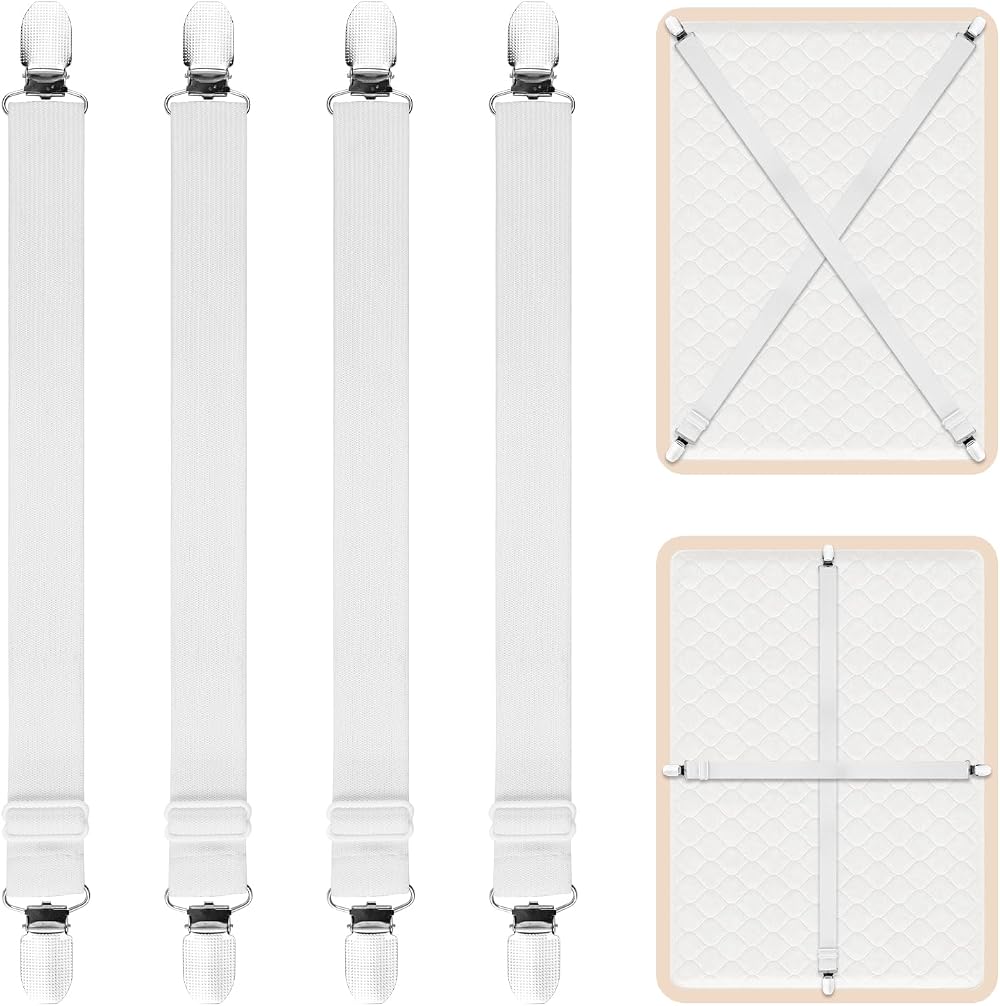 AUAUY Bed Sheet Clips 4 PCS Adjustable Straps for Mattress Fastening