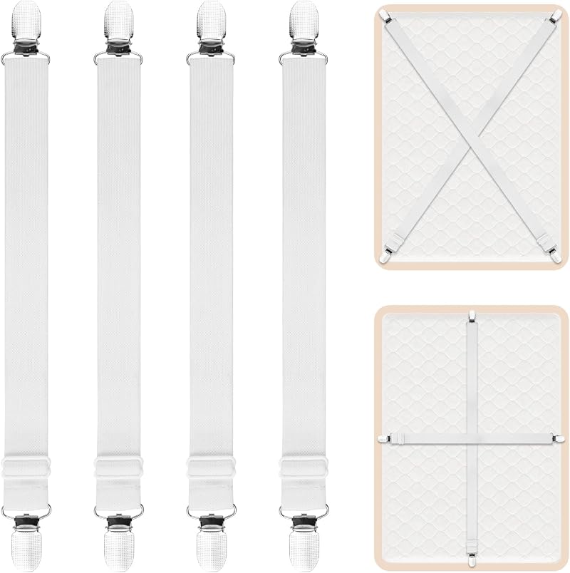 AUAUY Bed Sheet Clips 4 PCS Adjustable Straps for Mattress Fastening