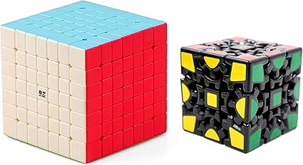 QIYI 7x7 Stickerless & Gear Cube Bright Colors 3D Brain Teaser Puzzle Recommended for 3 -99 yrs (Combo of 2)