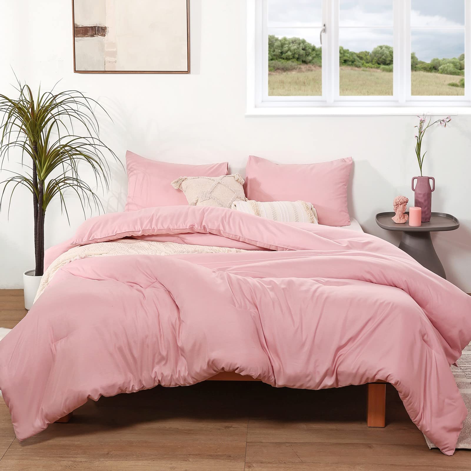 Photo 1 of ROSGONIA Pink California King Comforter Set, 3pcs Oversized Boho Lightweight Microfiber Blanket Quilts, Gifts