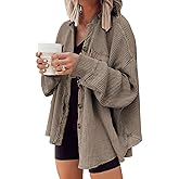 Leyoutx Womens Waffle Knit Shirt Button Down Long Sleeve Lightweight Slouchy Boyfriend Blouse Shacket Tops