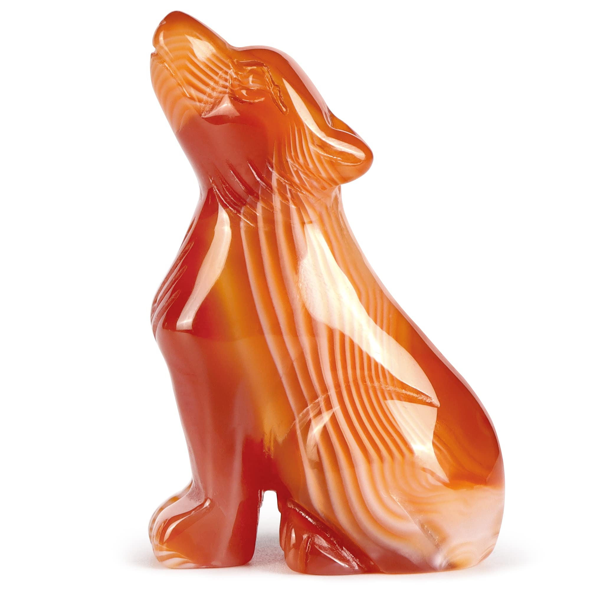SM SMQARTCRYSTAL 2" Red Banded Carnelian Carved Crystal Wolf Statue and Figurine Ornament Wildlife Animal Wolves Sculpture Wolf Gifts For Men Women