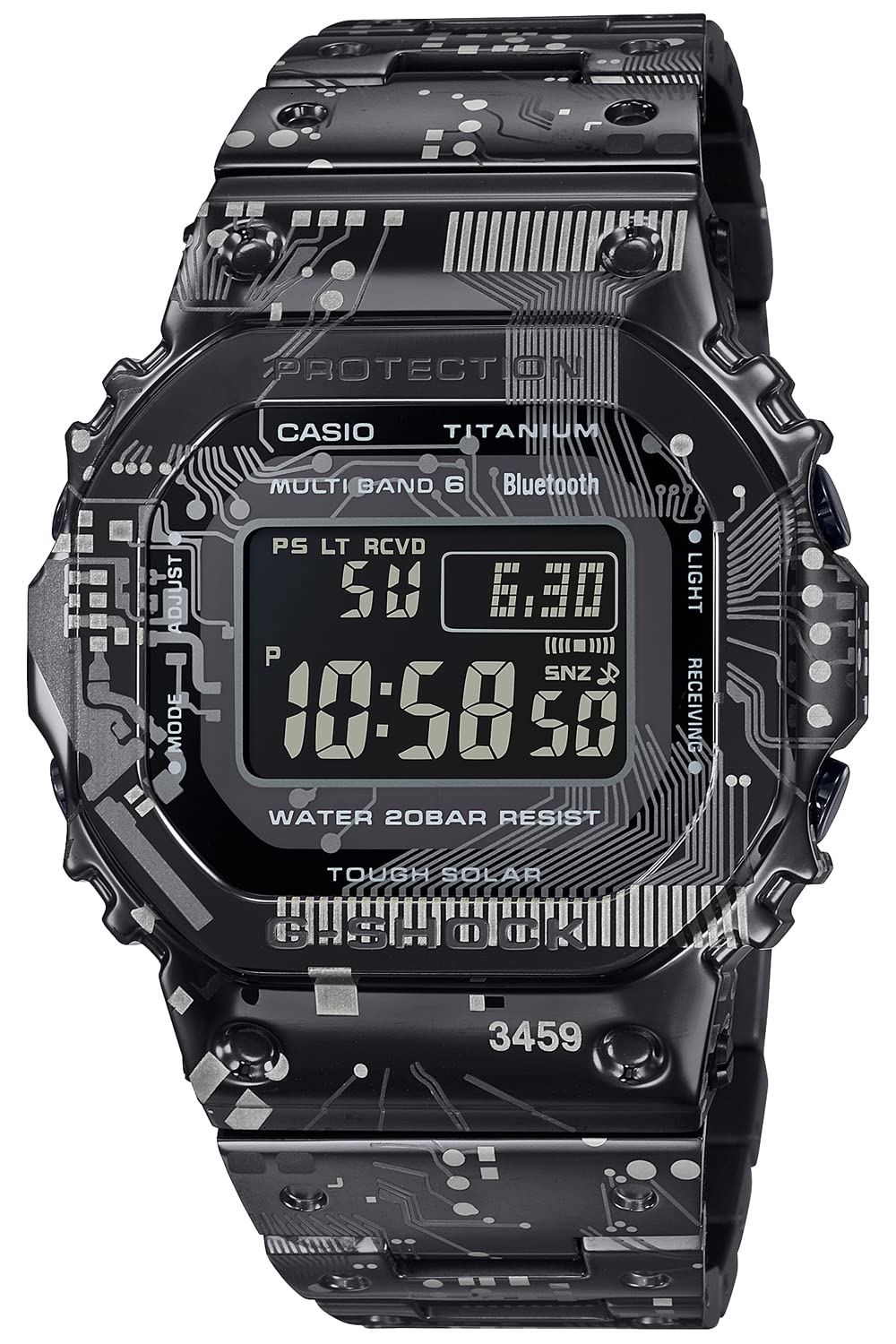 G-SHOCK(ジーショック) Casio GMW-B5000TCC-1JR Men's Wristwatch, Full Metal, Radio Solar, Titanium Model, Black, Limited Model: Titanium (Circuit Board Pattern Camouflage), 1 piece, watch