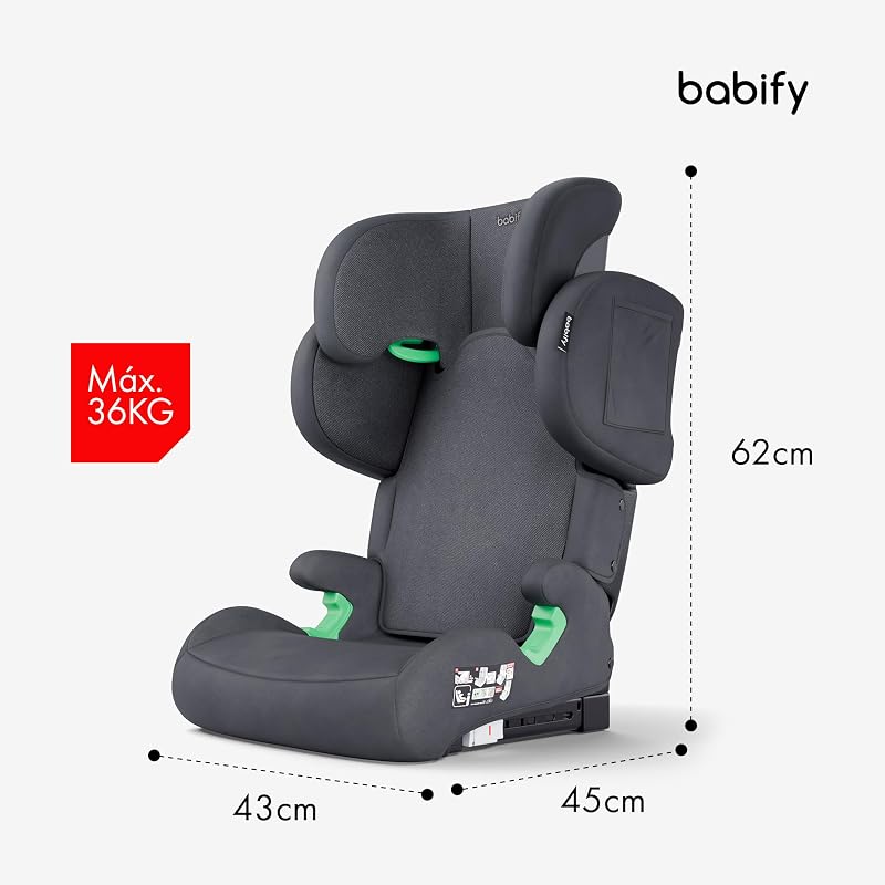 Assento de bebé FlexiFit Premium ISOFIX - para crianças dos 3 aos 12 anos (15-36 kg), ECE R129, encosto de cabeça de 11 posições, encosto ajustável, laterais extensíveis, design dobrável, cinzento