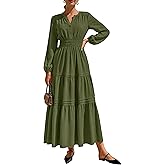 PRETTYGARDEN Women's 2026 Elegant Maxi Dresses Long Sleeve V Neck Flowy Pockets Casual Modest Dress Fall Fashion Clothes