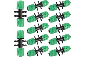 RedChili 12 Pcs 1/2" to 1/4" Drip Irrigation Fittings, Drip Irrigation 1/2 Inch (1/2" ID x0.6-0.65" OD) to 1/4 Inch Tubing Reducing Tee Adapter 1 2" x 1 4" Irrigation 6 Way Tee Splitter Connector