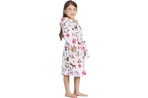 ECHERY Boys Girls Robe Hooded Bathrobe Toddler Robes Soft Coral Fleece Pajamas Unisex Dressing Gown for Kids