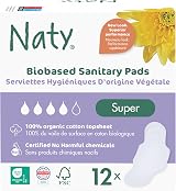 Naty Sanitary Towels Super with Wings Organic Cotton 12 Pads Unscented view 1
