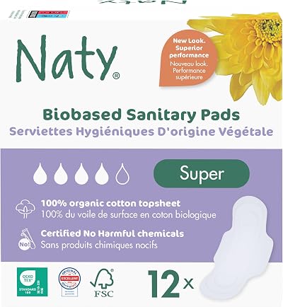 Naty Sanitary Towels Super with Wings Organic Cotton 12 Pads Unscented