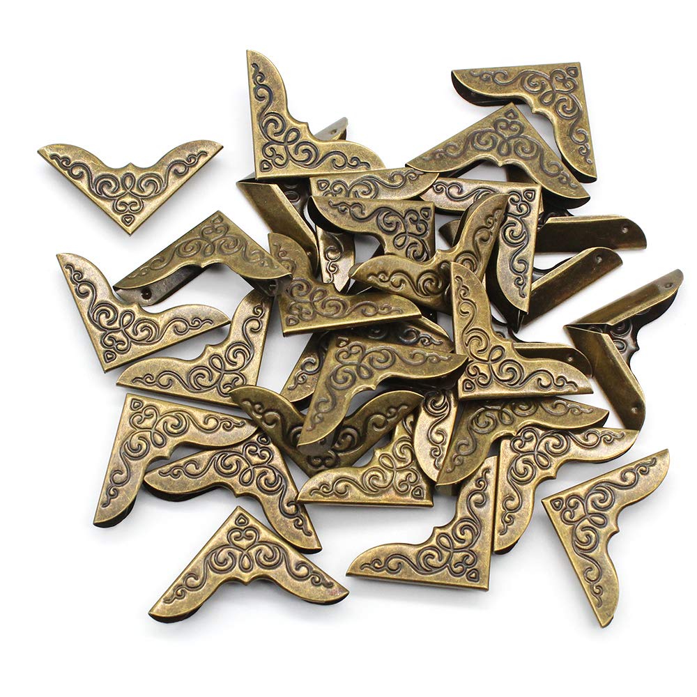 Dylan-EU 40 Pieces Vintage 30 x 30 mm Retro Brass Corner Protector for Protecting and Decorating Books, Scrapbooking, Albums, Menu Binders - Bronze