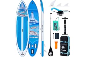TRU ISLAND TRUISLAND Inflatable Paddle Board, Stand Up Paddle Board with Backpack, Non-Slip Thickened Deckpad, Waterproof Phone Case, Leash, Paddle, Hand Pump