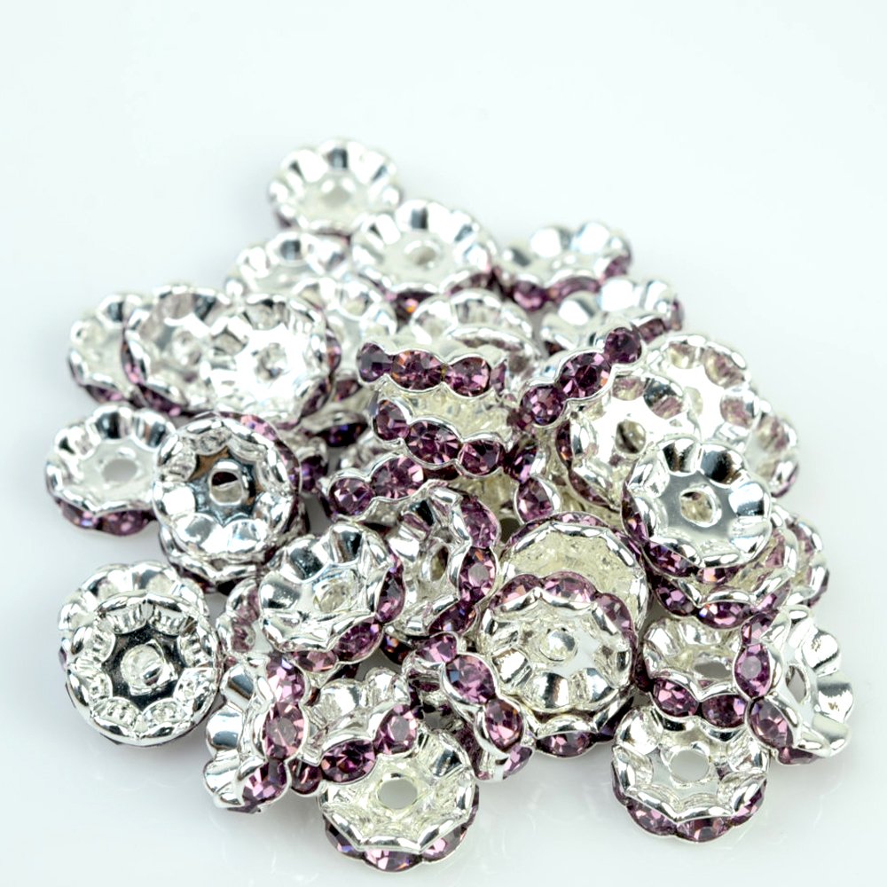 RUBYCA 100pcs 4mm Wavy Rondelle Spacer Beads Silver Tone Amethyst Czech Crystal