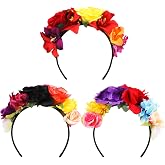 WILLBOND 3 Pcs Mexican Rose Flower Crown Headband, Classic, Charming Colors | Day of The Dead Headpiece Cosplay Headband for Women Fiesta Party Costume