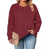 CARCOS Plus Size Sweaters for Women Solid Crew Neck Knit Tops Casual Long Sleeve Pullover Sweater Sparkly Tunic Shirts