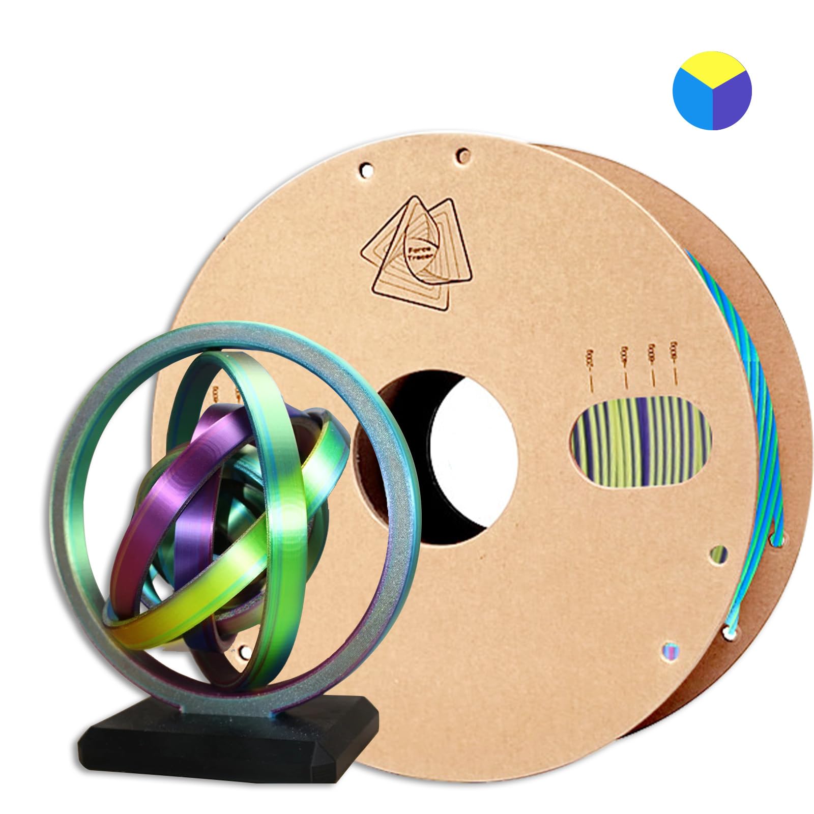 Photo 1 of Tri-Colors PLA 3D Printer Filament 1.75mm, Rainbow Filament with Silk PLA Purple-Yellow-Blue