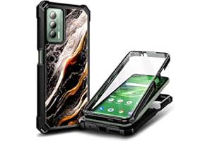 WDHD Designed for Cricket Outlast Phone Case, ATT Jetmore Case with [Built-in Screen Protector], Full-Body Protective Shockproof Rugged Bumper Cover Case (Black Marble)