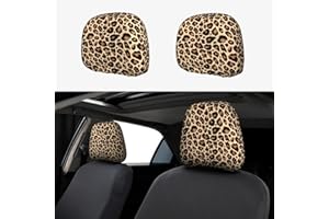 Yobvec Cheetah Print Car Seat Headrest Covers Universal Size, Soft Breathable Leopard Car Accessories 2 Packs