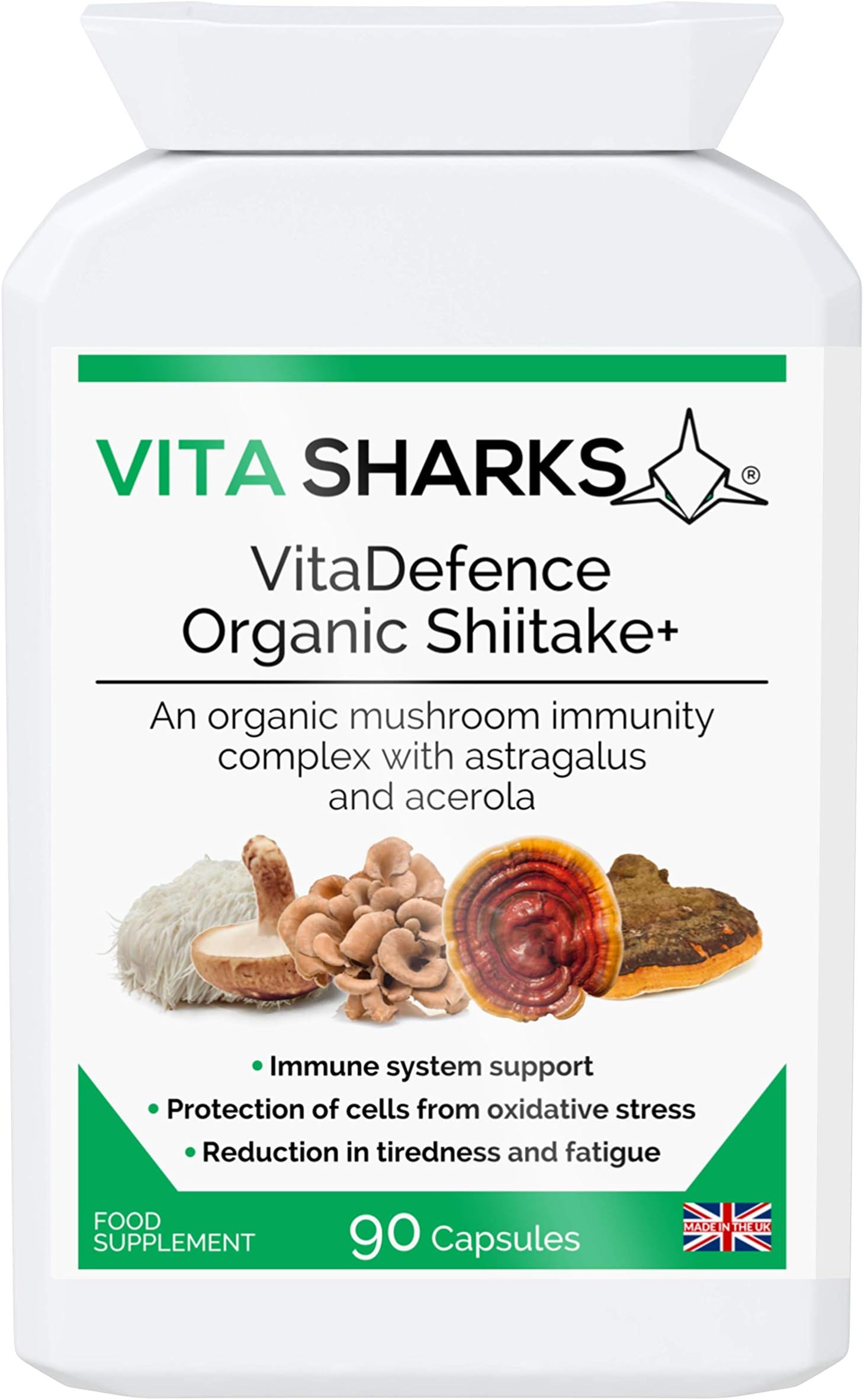VitaDefence Organic Shiitake+ | Organic, Vegan, Vegetarian | Immunity | Maitake, Reishi, Shiitake | Vita Sharks UK Supplement Manufacturer