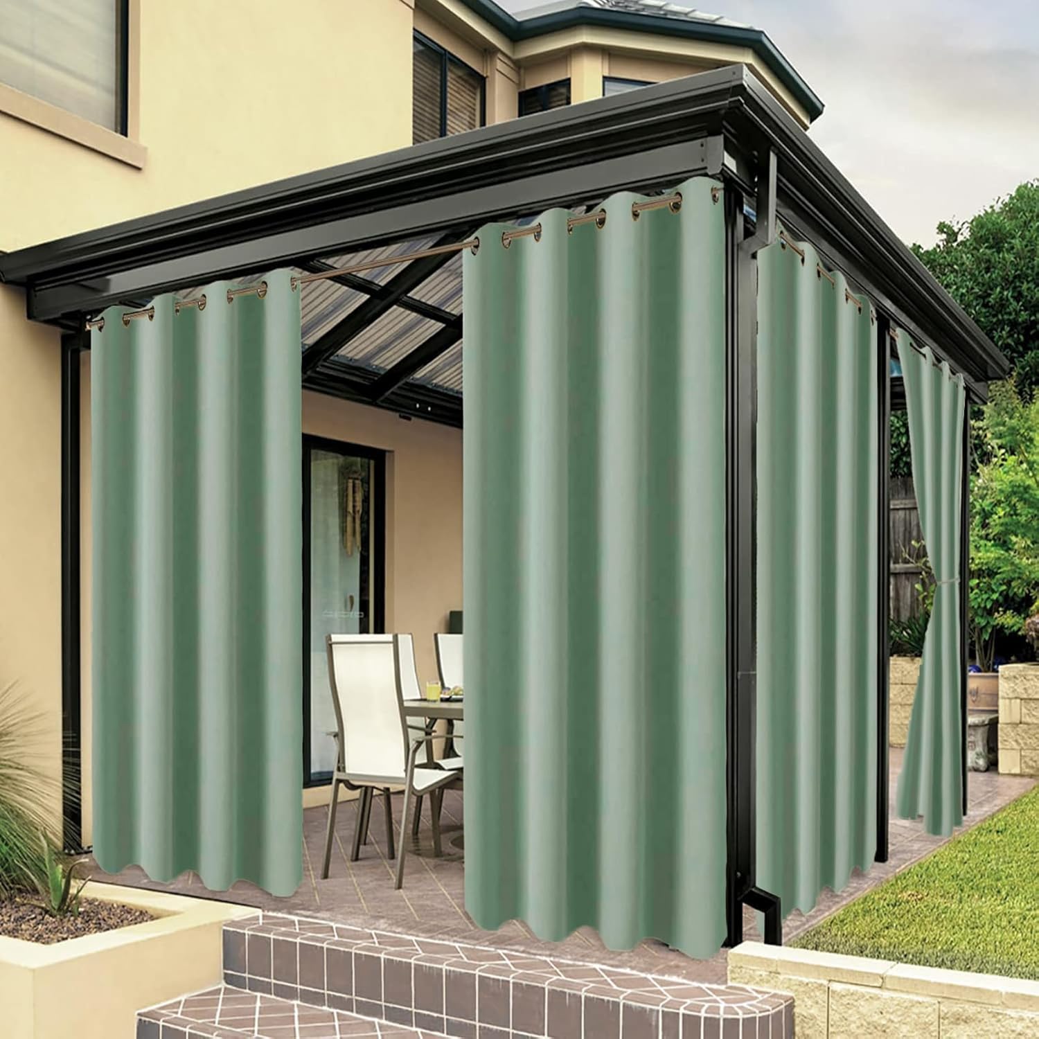 Outdoor Curtains - ZJXSNEH Outdoor Curtains for Patio Waterproof Voile Curtain for Gazebo Front Porch Pergola Grommet Top Window Drapes Garden Decor Light Green[1PC | 60