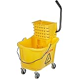 Amazon Basics Side Press Wringer Combo Commercial Mop Bucket on Wheels, 35 Quart, Yellow