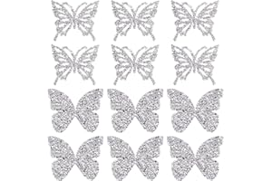 BEUNITONE 12 Pcs Rhinestone Butterfly Iron on Patches - 2 Styles, Embroidery Patches, Crystal Appliques for Clothing Decoration