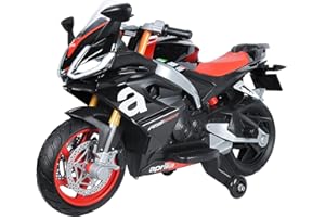 Smart BeBe Aprilia RS660 Children Electric Ride On Motorcycle 12V Battery MP3 Realistic Sound and Lights w/Training Wheels 3-8 Years Old (Black)