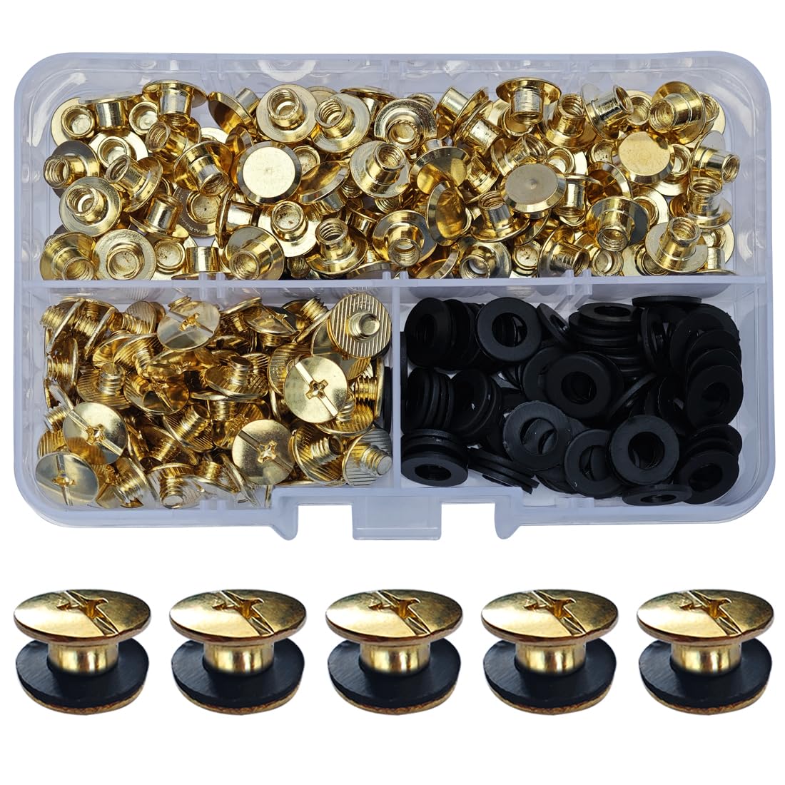 SHSMPXOY 90 Set Chicago Screws Posts for Leather Rivets M5*4mm Chicago Book Binding Screws Rivets Cross Head Chicago Button Screws for DIY Book Scrapbook Bookbinding, Bags,Collars(Gold)