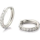 Limerencia Titanium Earrings Hoops G23 Pure Titanium Small Huggie Earrings Hypoallergenic 18g Cartilage Hoops Cubic Zirconia Cuff Piercing Jewelry for Women Sensitive Ears
