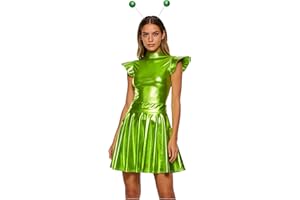 Lorilida Dance Leotard with Skirt Headwear Set Astronaut Costume for Women Shiny Alien Costume