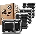Freshware Meal Prep Containers [50 Pack] 2 Compartment with Lids, Food Storage Containers, Bento Box, BPA Free, Stackable, Microwave/Dishwasher/Freezer Safe (28 oz)