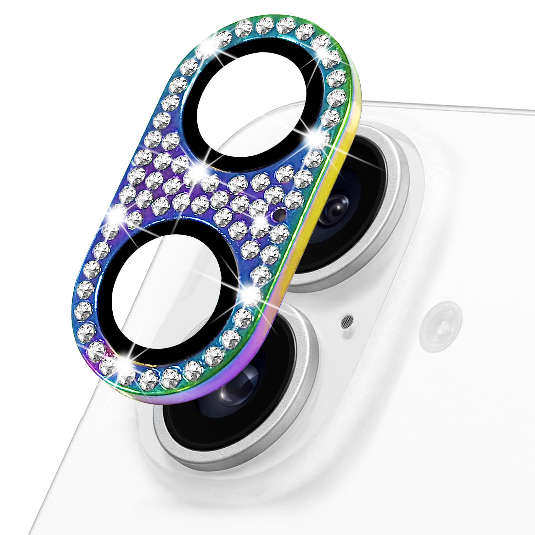 Hsefo Compatible with iPhone 16 and 16 Plus Camera Lens Protector, Bling Rhinestone Sparkle Diamond 9H Tempered Glass Lens Cover Shockproof Full Protective Camera Cover