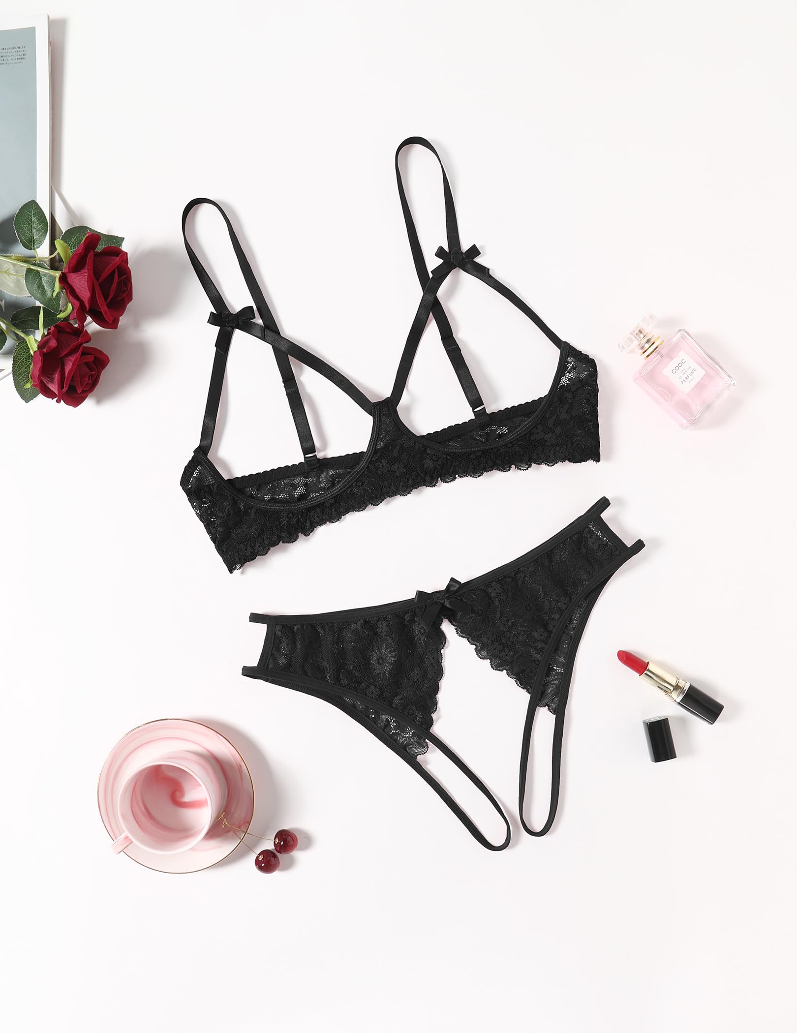 Avidlove Women's Exotic Lingerie Sets Naughty 2 Pieces Bra Panty Set Sexy Cutout Lace Lingerie