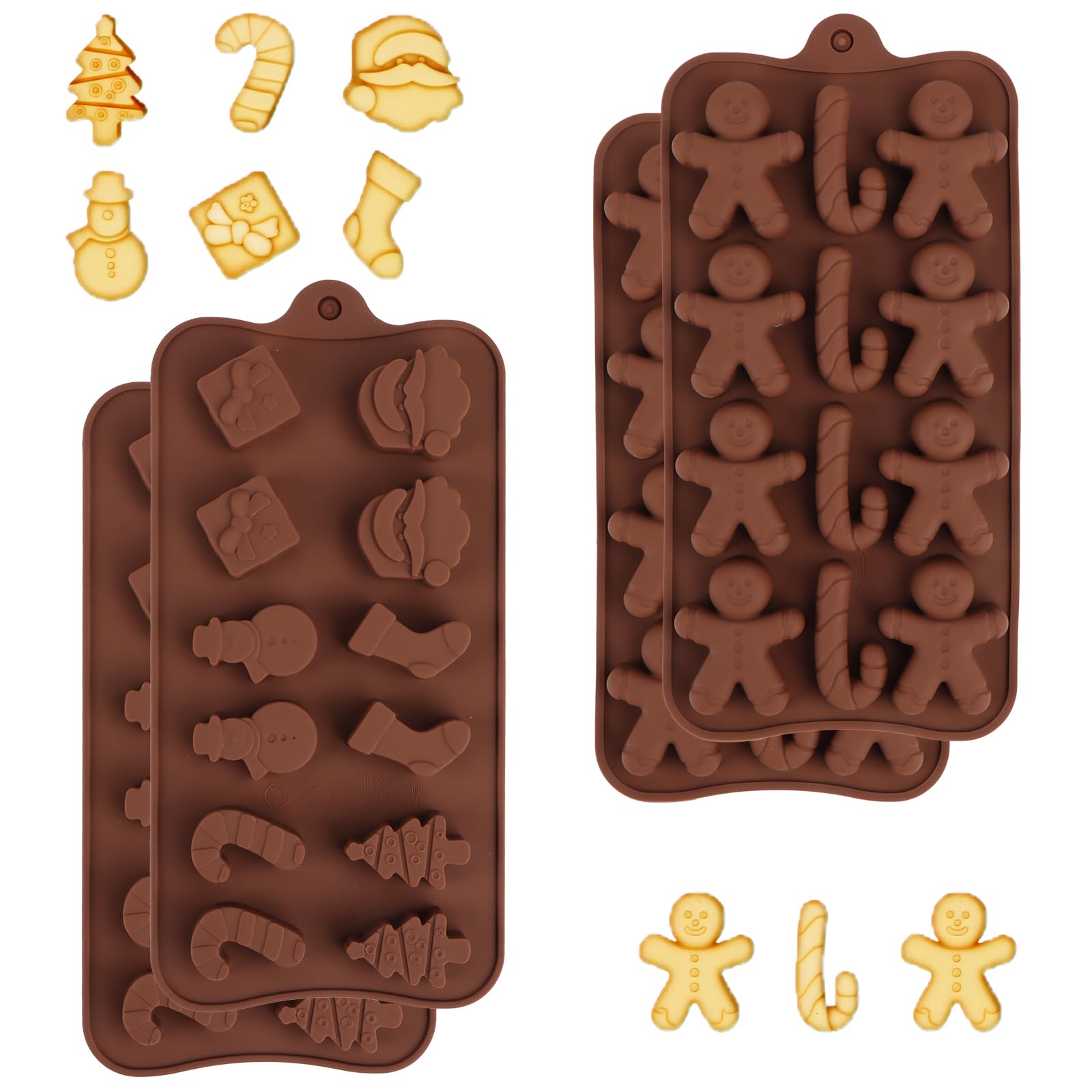 Christmas Chocolate Mould Set - 4 Pieces Silicone Moulds With Tree, Santa Claus, Stocking and Snowman Shapes for DIY Holiday Treats