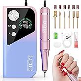Electric Nail Drill File Professional 45000 RPM, LUELLE Electric Nail File Machine Kit for Acrylic Gel Nails Polishing Removing, Portable Rechargeable Cordless E File with Gold Bits Kit for Salon Home