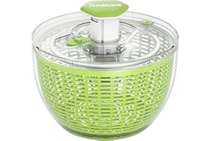 Ourokhome Salad Spinner Lettuce Dryer, One-handed Easy Press Large Vegetable Dryer Salad Mixer with Retractable Pusher and Brake Button for Greens, Herbs, Berries, Fruits, 6.3 QT (Green)