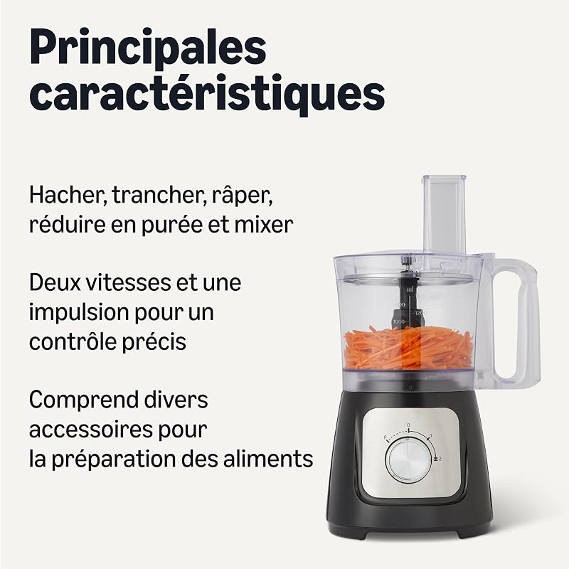 Robot culinaire et fouet à 2 vitesses, bol de 2,4 litres et carafe de 1,5 litre, 800 W, noir