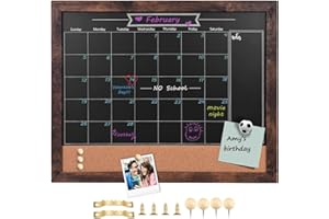 TORASO Magnetic Chalkboard Calendar Corkboard, Small Combination Chalk Board Bulletin Board, 13" x 17",Walnut Brown Framed Blackboard Calendar Cork Combo Board(ZHHB-BN-3343)