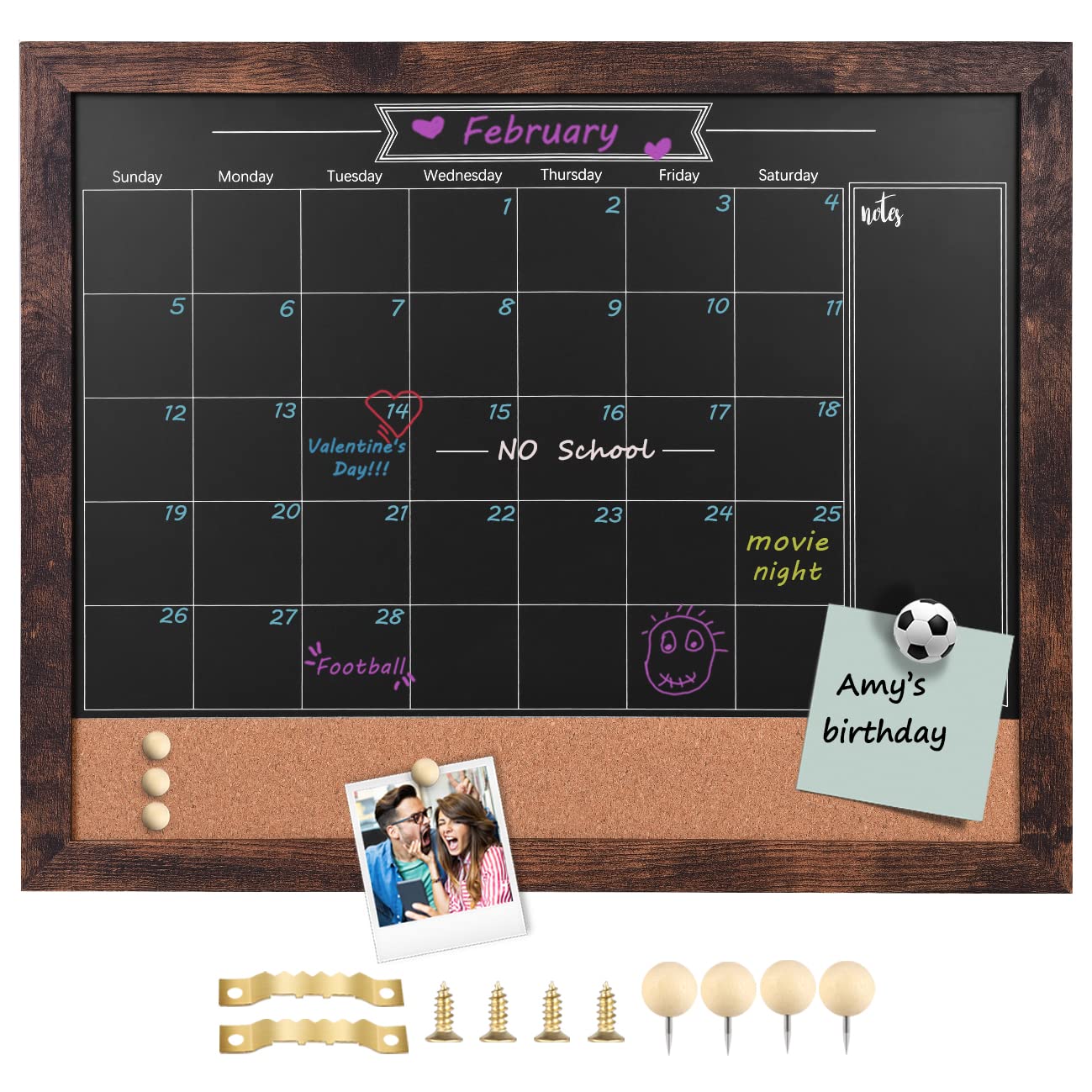 Photo 1 of TORASO Magnetic Chalkboard Calendar Corkboard, Small Combination Chalk Board Bulletin Board, 13" x 17",Walnut Brown Framed Blackboard Calendar Cork Combo Board(ZHHB-BN-3343)