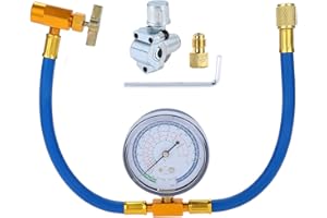 R134a Refrigerant Charging Hose with BPV31 Bullet Piercing Valve, Refrigerant Can Tap with Gauge R134a can to R-12/R-22 Port