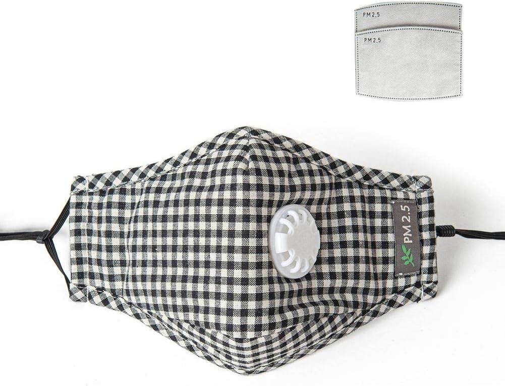 Clevoers Dust Mask Cycling Sport Face Mask with 2 Filter Paper, Adjustable Cotton Face Mask Portable Facial Mask with Breathing Valve, Outdoors Anti-Fog Anti-Particles Mouth Mask
