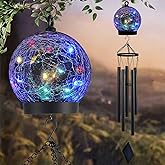Garden Wind Chimes Outdoor, Solar Hanging Glass Ball Wind Chimes with 15 Twinkling LEDs 42 Inch Large with Unique Memorial Sympathy Wind Chime Outside Garden Décor as a Gift for Patio, Porch, Balcony